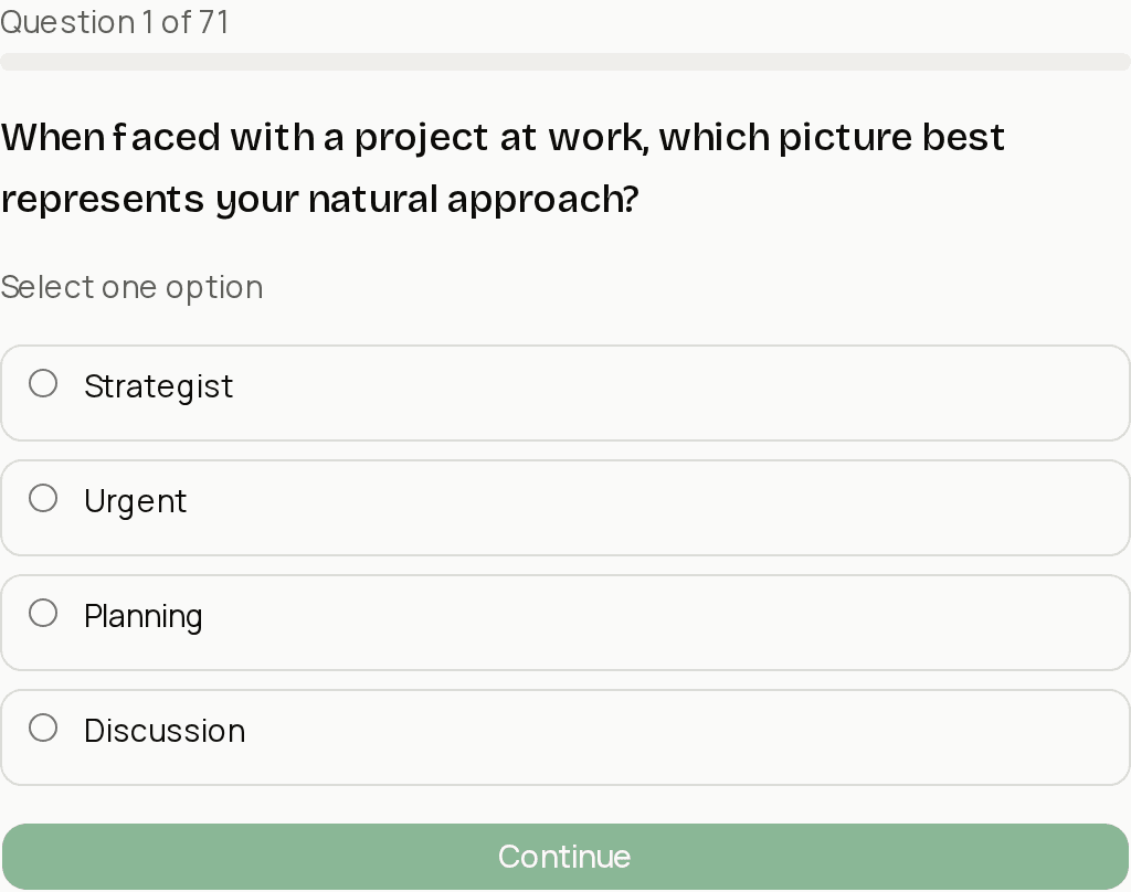 vibecq candidate assessment question screen with progress indicator